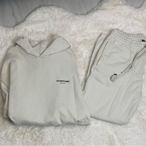 Talentless Heavyweight Circle Logo Hoodie and Sweat Pants Bone Men’s Size XXL